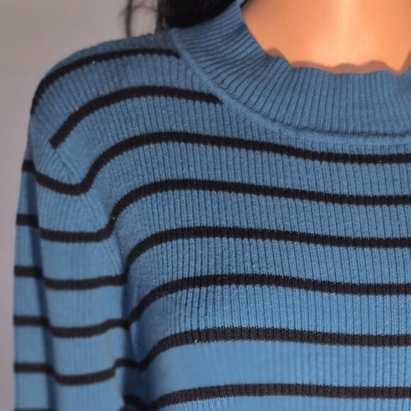 THE TOG SHOP Pretty Cotton sweater, Black and Turquoise stripes, size XL - Picture 12 of 16